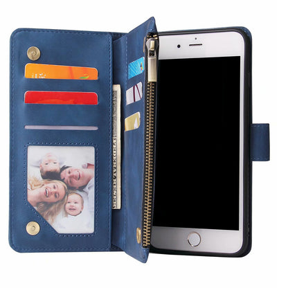 oppo a78 4g multifunction wallet case suede finish 6 card slots & zipper pouch(w-010)