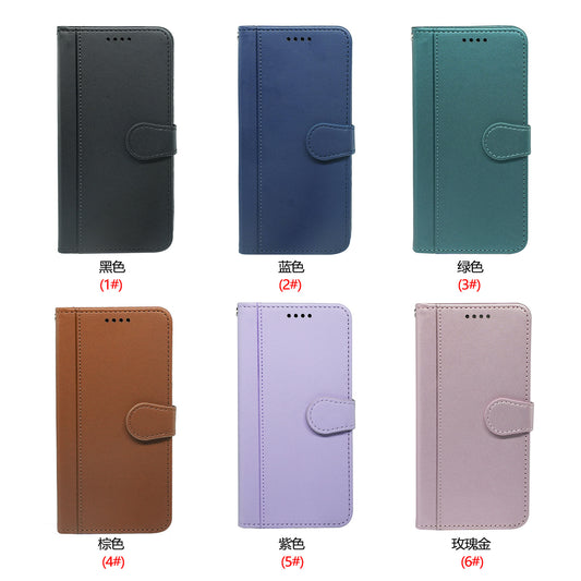 oppo a16/a16s/a54/a74 PU leather flip case stitched, 3 card slot & front round shaped closure (w-R203C)