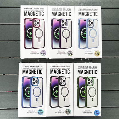 Iphone 15 pro Clear-back MagSafe case with colored bumper and metallic camera frame