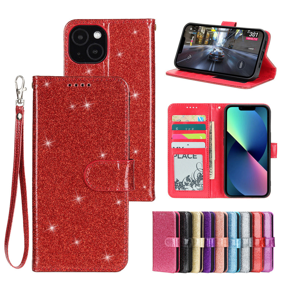 oppo a78 5g/a58 5g PU leather flip case shiny glitter finish 3 card slot (w-glitter3)