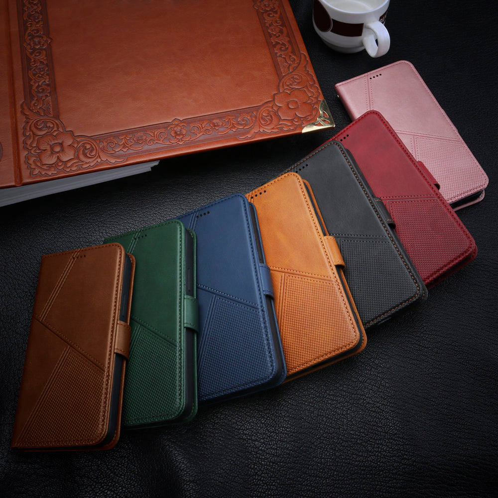 samsung galaxy  j5 pro flip wallet case cowhide finish dot pattern 3 card slot & back magnet closure (w-008)