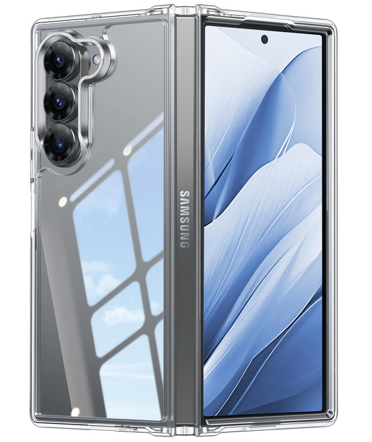 samsung galaxy z fold 6 hybrid clear shockproof case hard back+soft bumper lasting clarity