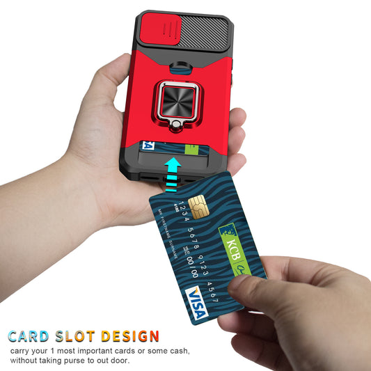 Iphone 13/14 dual layer case with card slot ring holder & camera shutter (B004)