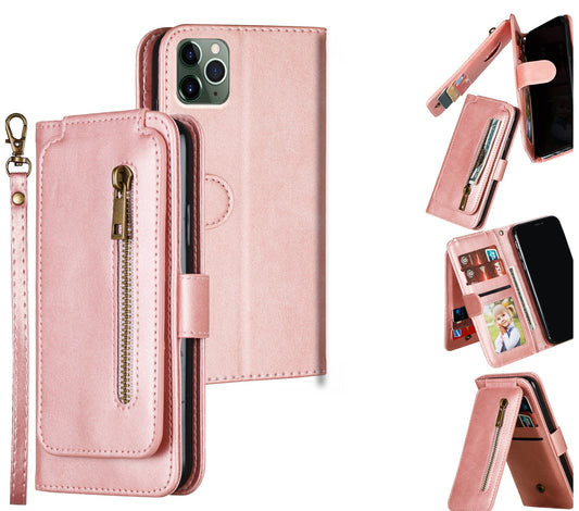 Moto g56 9 card wallet vertical flip w front zipper cowhide finish (w-013)