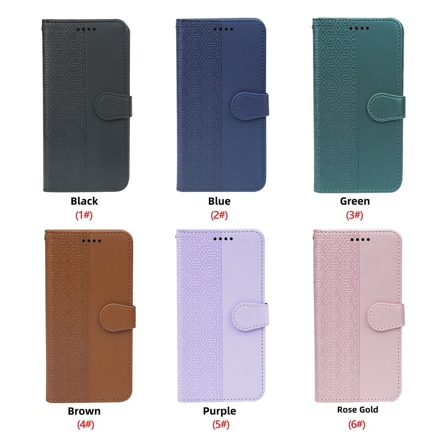 oppo a52/a72 PU leather flip case stitched, patterned, 3 card slot & front round shaped closure (w-R20P3C)