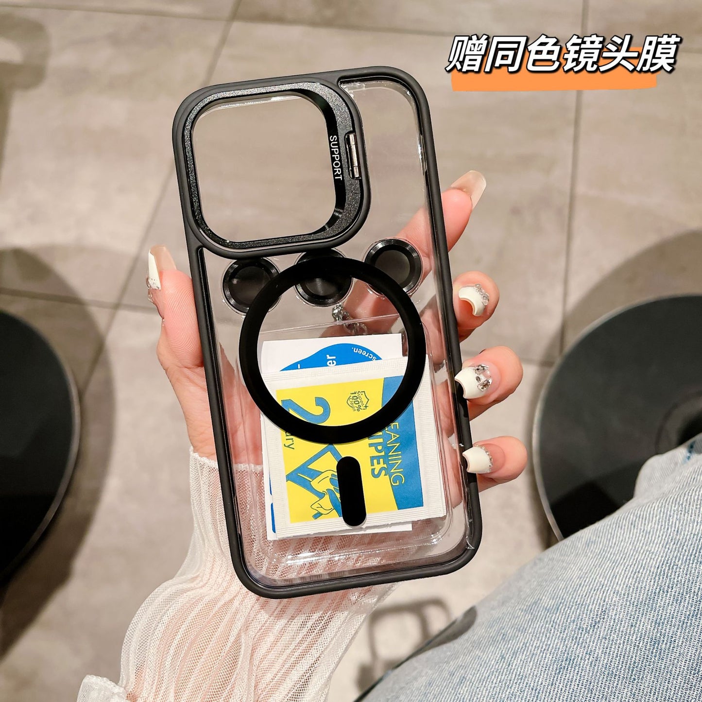Iphone 16 magsafe lensguard clear case w colored bumper fold-out metallic camera frame & lens protector