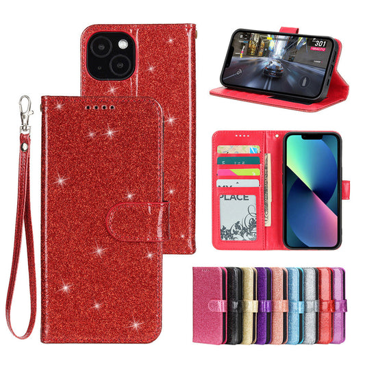 Moto g06 PU leather flip case shiny glitter finish 3 card slot (w-glitter3)