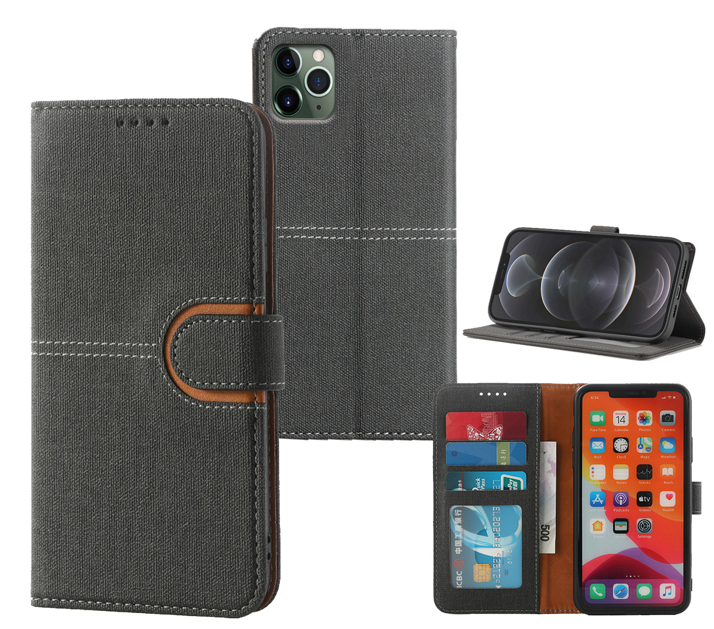 Moto g9/g9 play PU leather flip case canvas finish 3 card slot (w-canvas1)