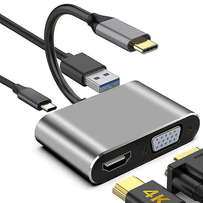 4-in-1 USB-C Hub Adapter HDMI VGA USB 3.0 PD Charging Converter