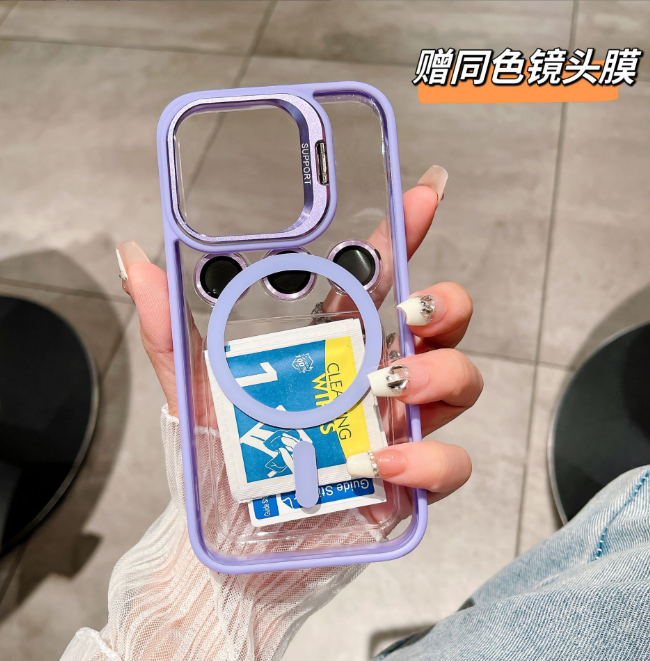 Iphone 11 magsafe lensguard clear case w colored bumper fold-out metallic camera frame & lens protector
