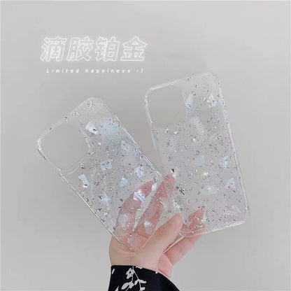 Iphone 11 pro max Fashion case with glitter, natural seashell accents, and foil detailing