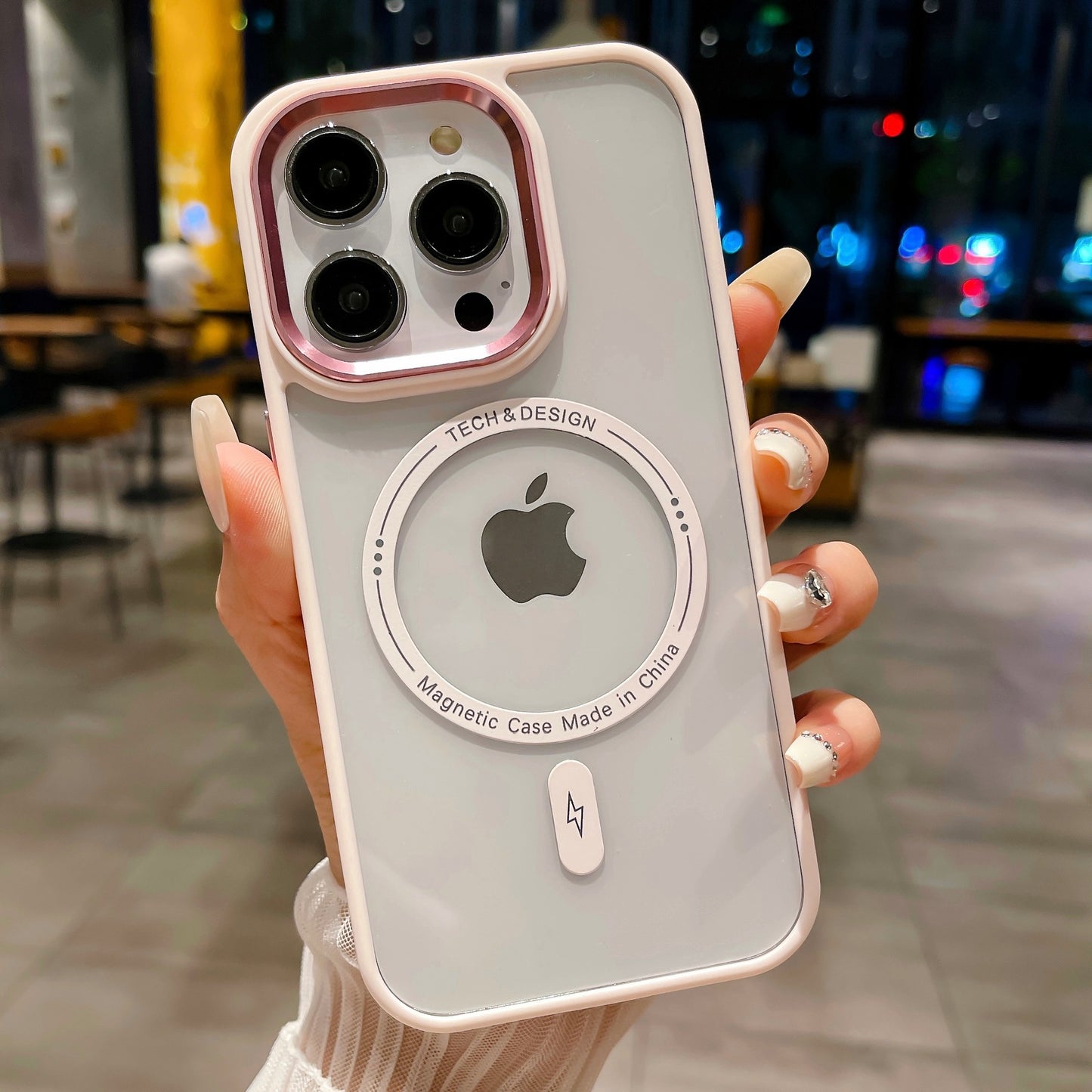 Iphone 13 pro Clear-back MagSafe case with colored bumper and metallic camera frame