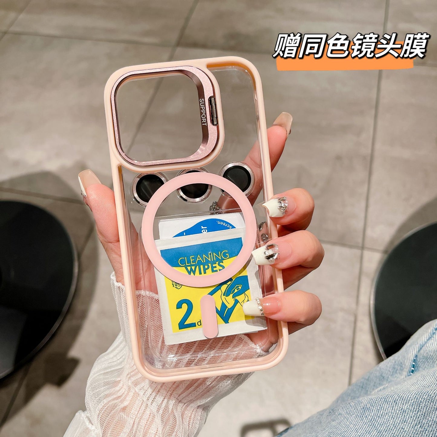 Iphone 16 magsafe lensguard clear case w colored bumper fold-out metallic camera frame & lens protector