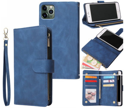 huawei mate 10 multifunction wallet case suede finish 6 card slots & zipper pouch(w-010)