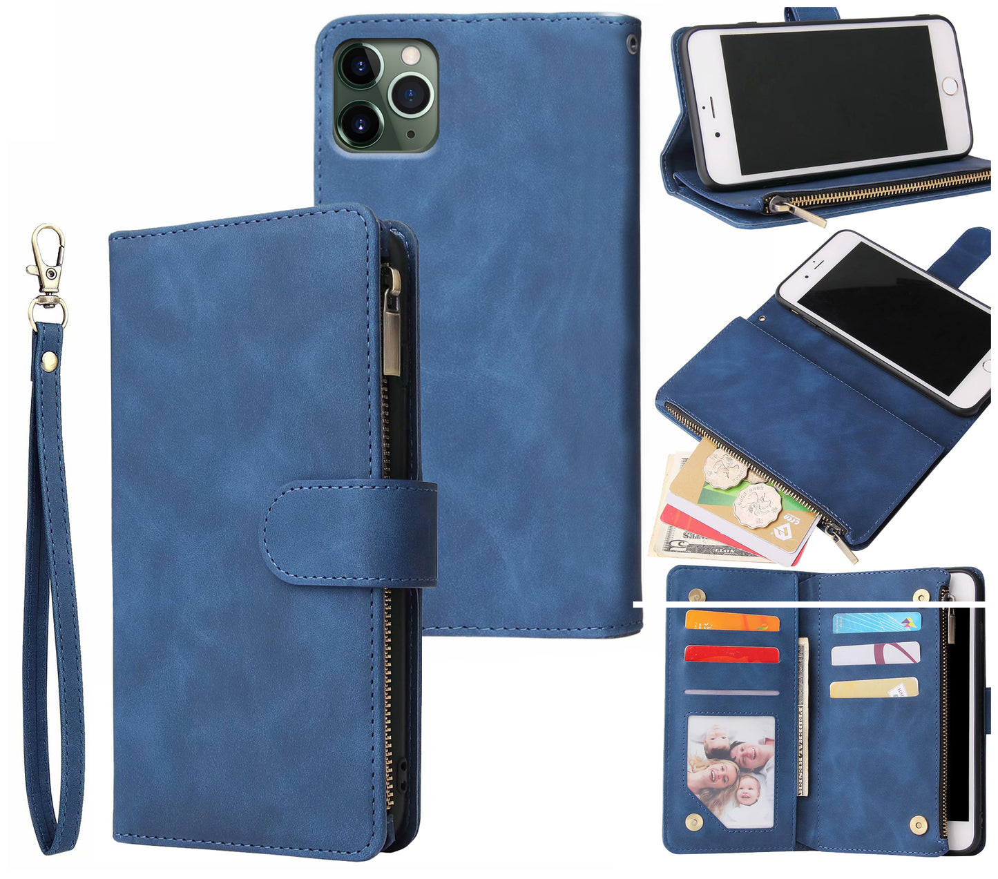 Moto g9/g9 play multifunction wallet case suede finish 6 card slots & zipper pouch(w-010)
