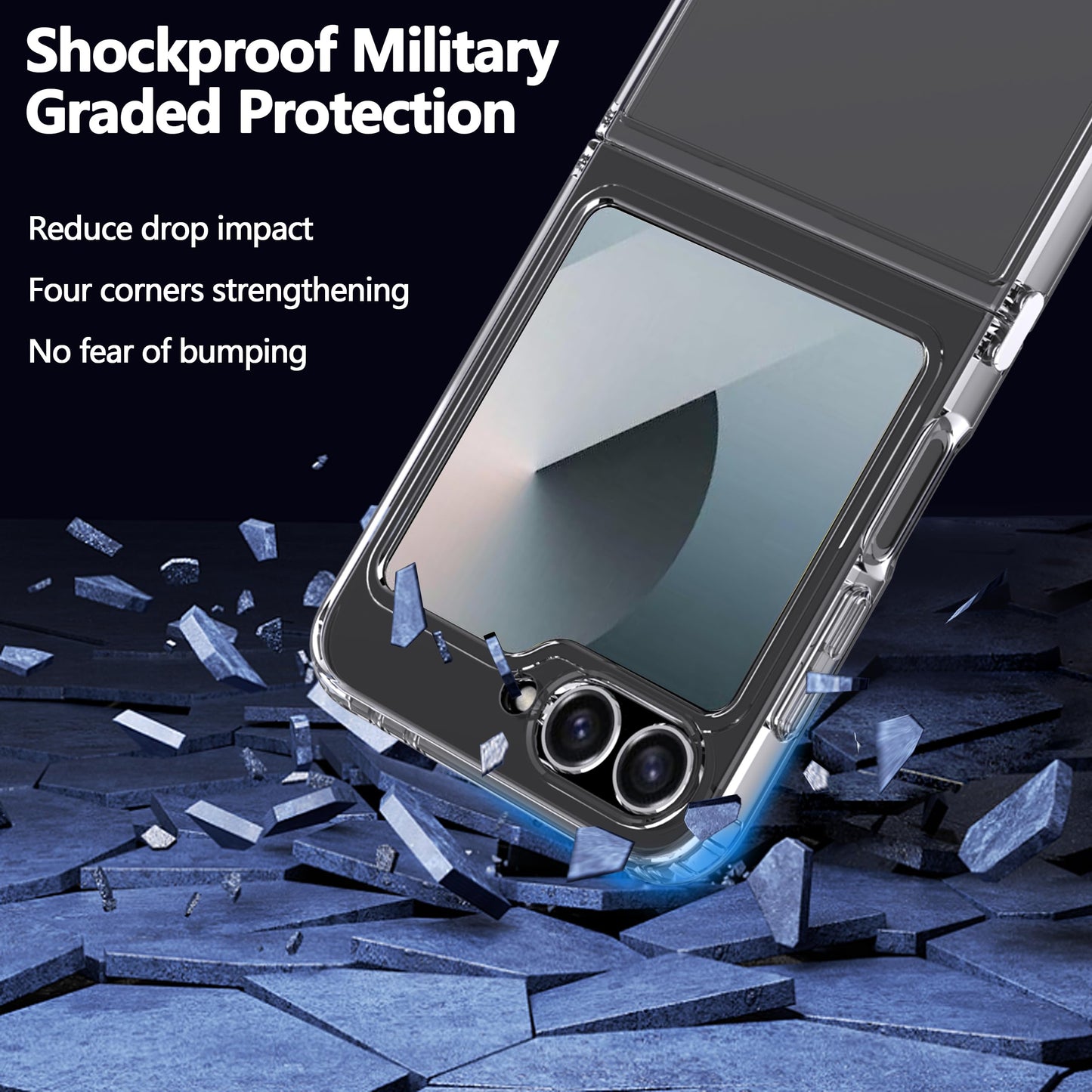 samsung galaxy z flip 4 hybrid clear shockproof case hard back+soft bumper lasting clarity