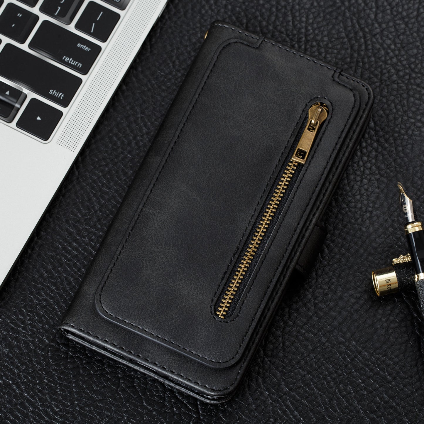 huawei mate 20 9 card wallet vertical flip w front zipper cowhide finish (w-013)