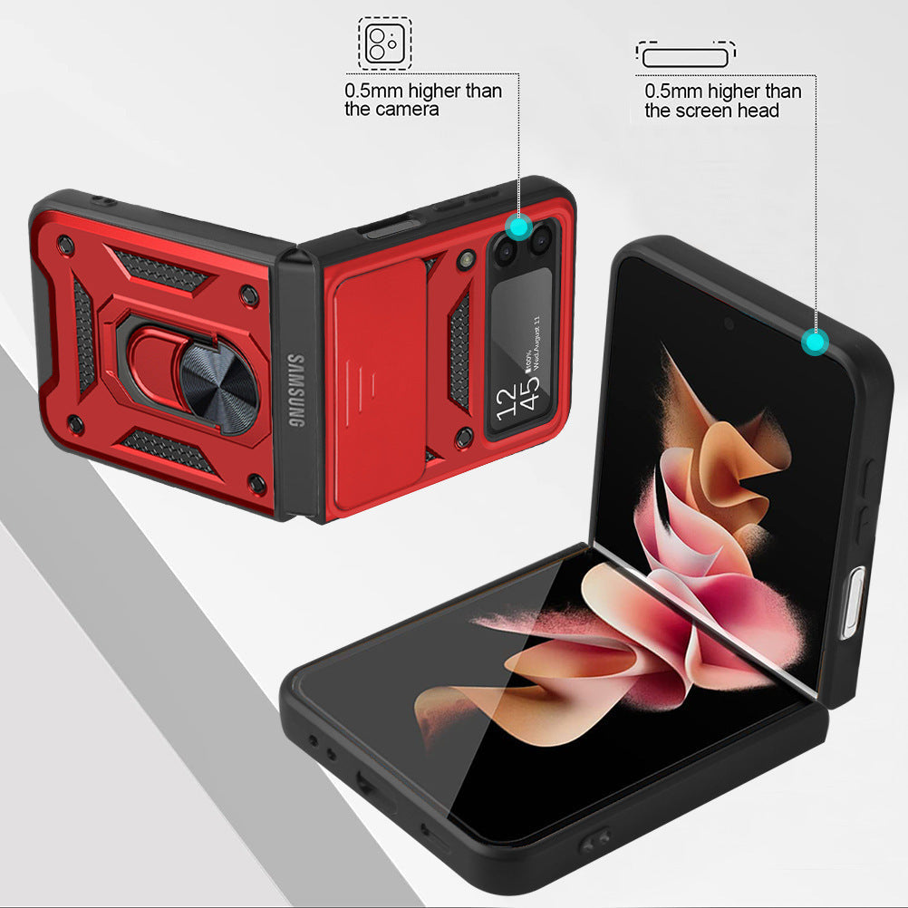 Samsung galaxy z flip 8 dual layer case with ring holder & camera shutter (B001)