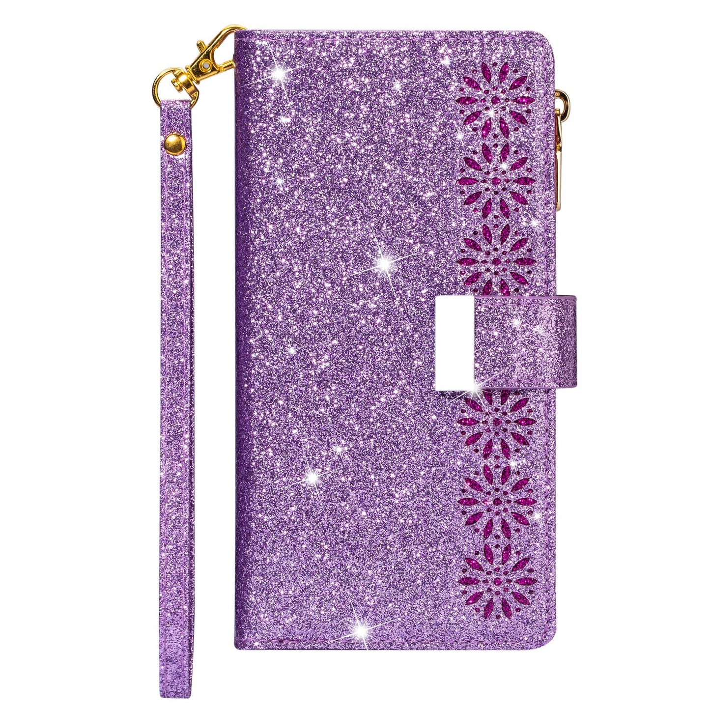 nokia c01 plus multifunction wallet case glitter finish w lasered trim 9 card slots zipper pouch(w-009)