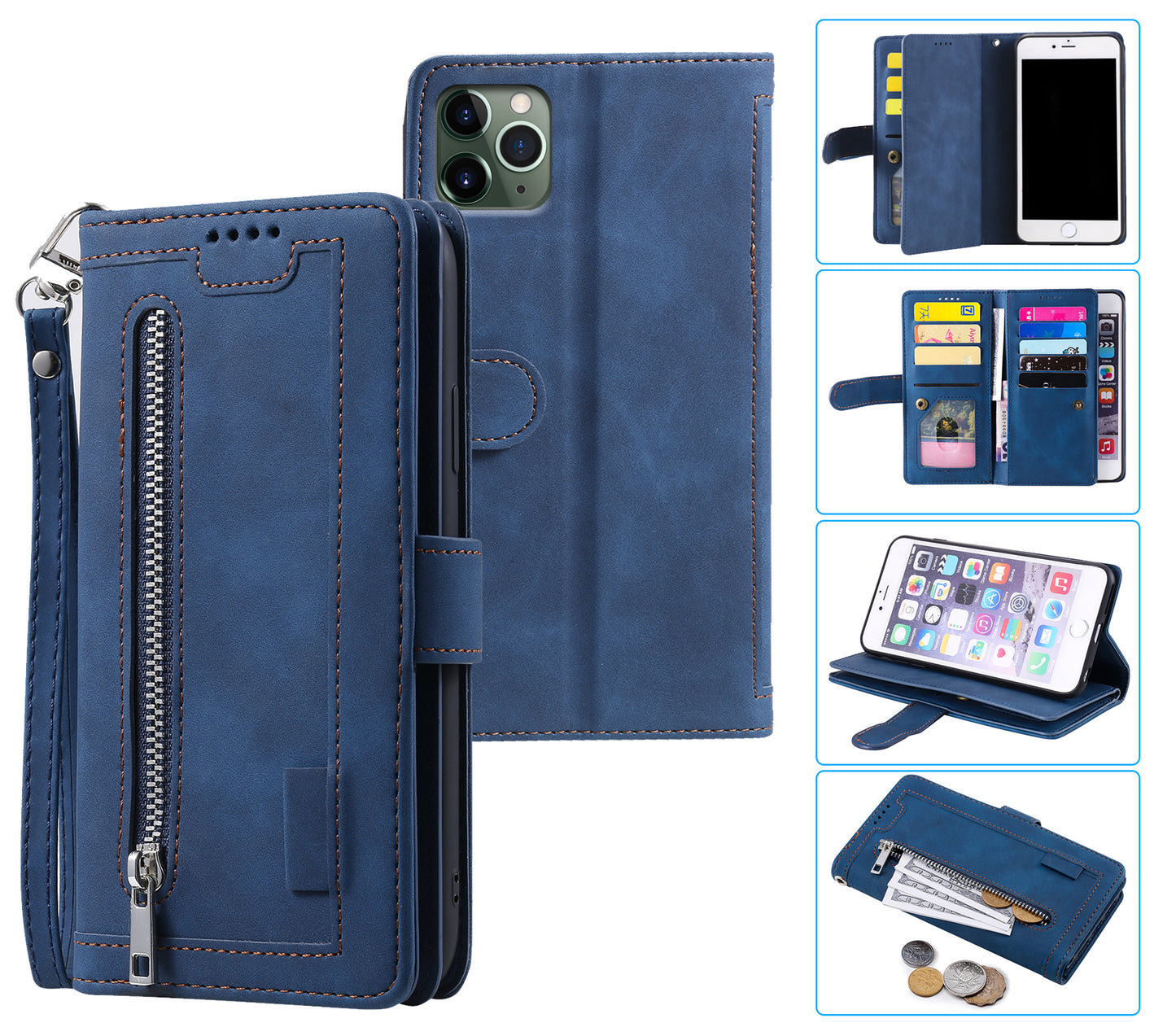 huawei y5 2019 all in one wallet 9 card front zipper suede finish (w-014)
