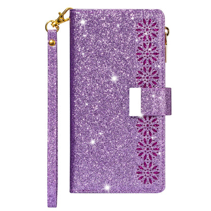 huawei mate 10 pro multifunction wallet case glitter finish w lasered trim 9 card slots zipper pouch(w-009)