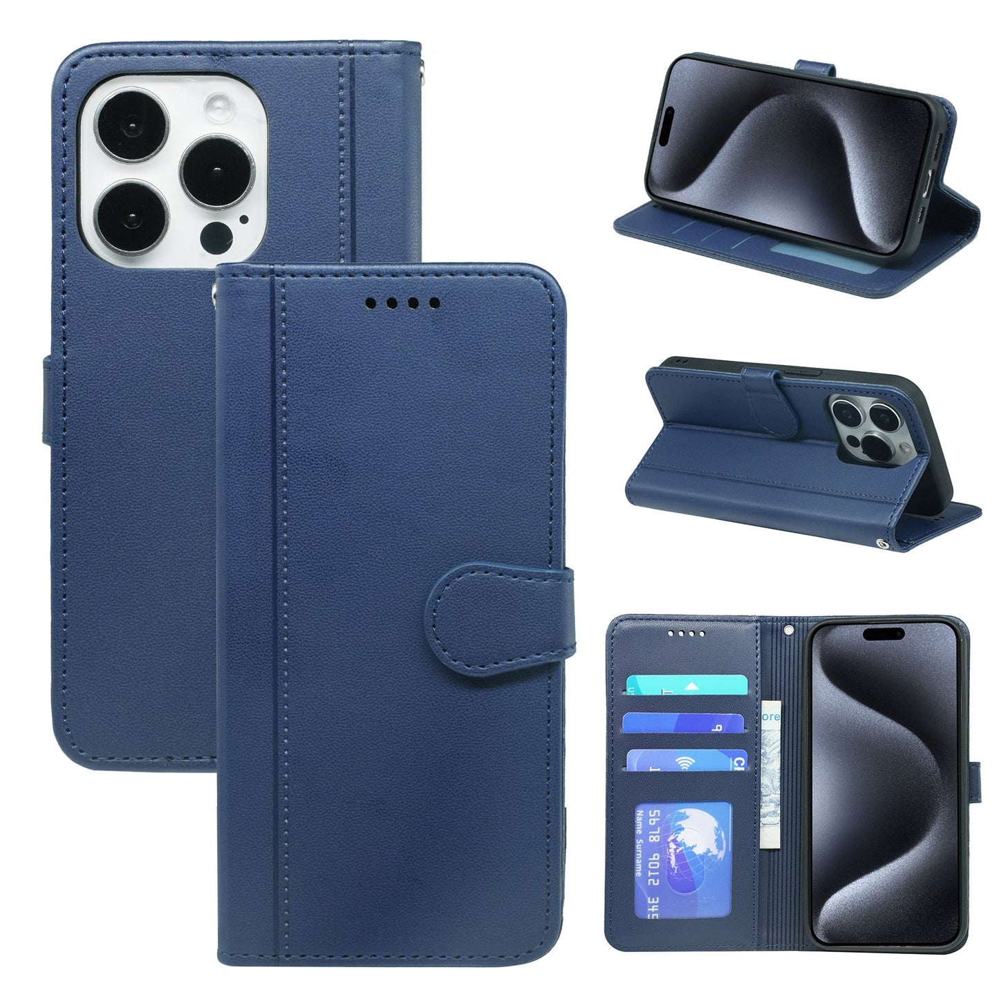 oppo a54 5g/a74 5g PU leather flip case stitched, 3 card slot & front round shaped closure (w-R203C)