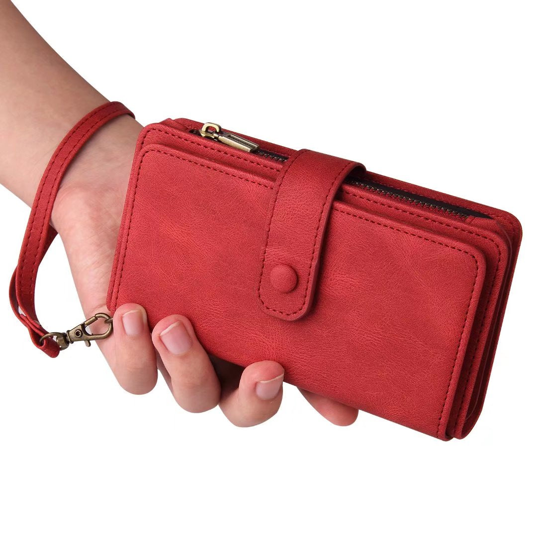 Samsung Galaxy S25 suede multifunction wallet case 15 cards & zipper pocket (w-018)