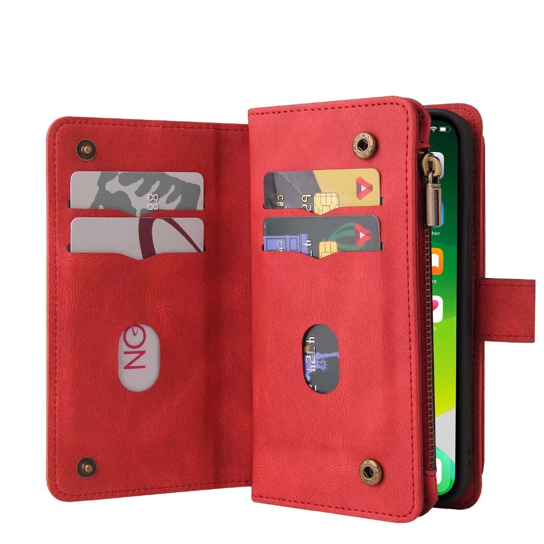 Samsung Galaxy S25 suede multifunction wallet case 15 cards & zipper pocket (w-018)