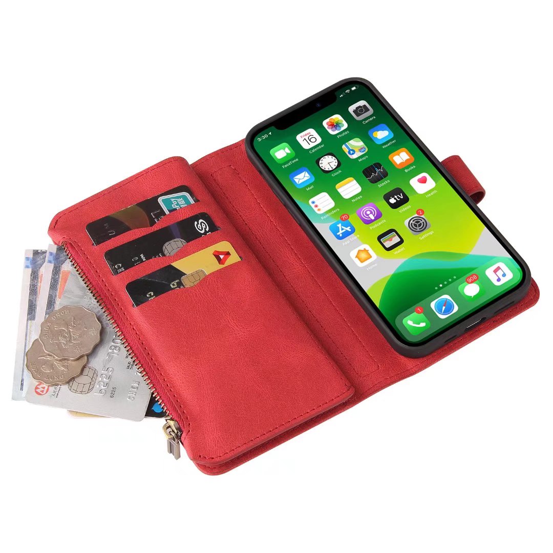 Samsung Galaxy S25 suede multifunction wallet case 15 cards & zipper pocket (w-018)