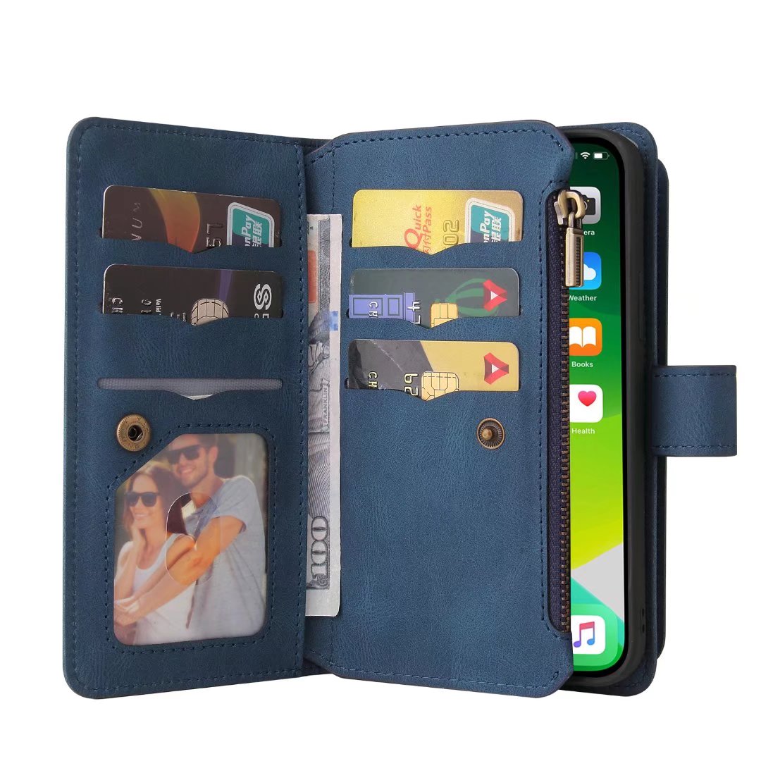 Samsung Galaxy S25 suede multifunction wallet case 15 cards & zipper pocket (w-018)