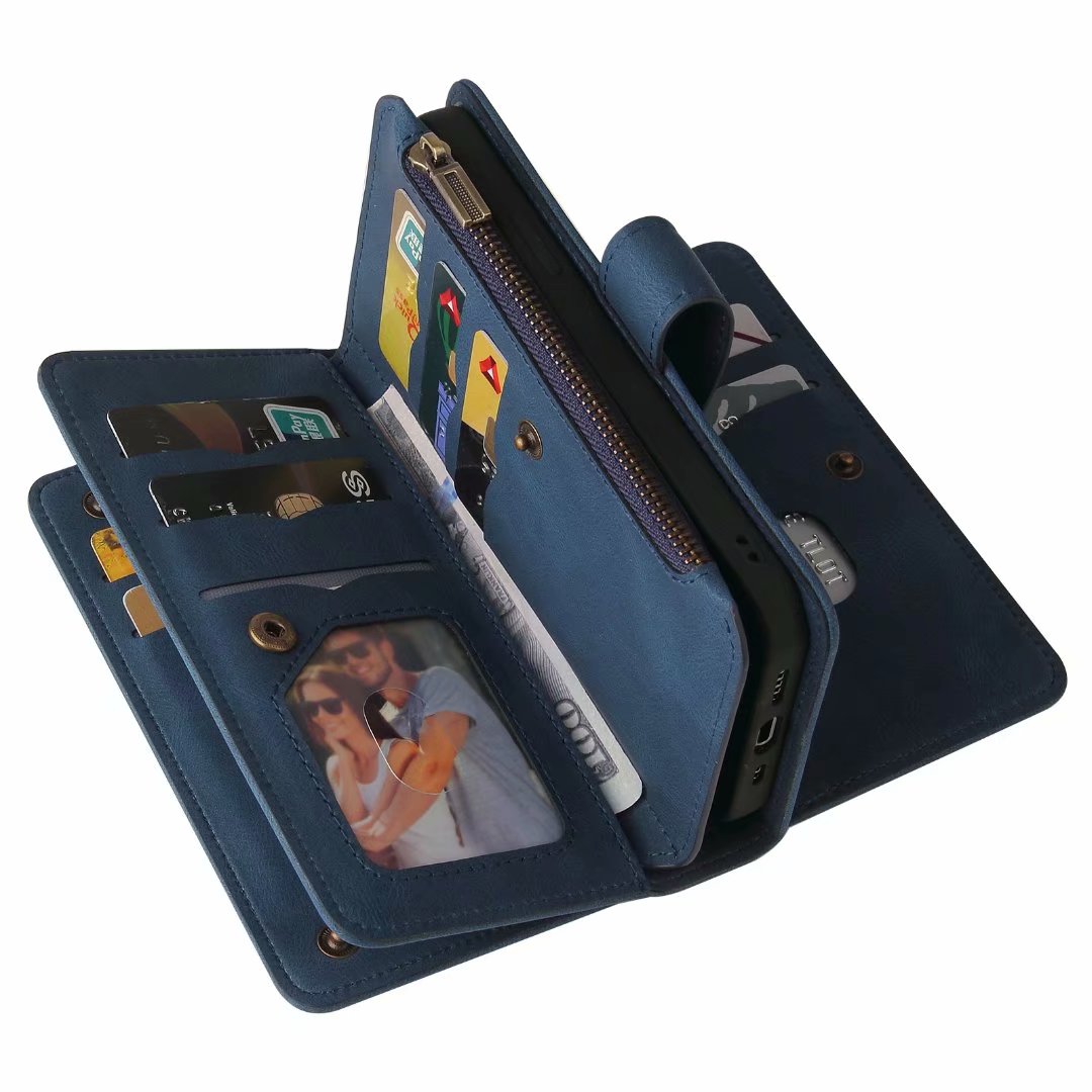 Samsung Galaxy S25 suede multifunction wallet case 15 cards & zipper pocket (w-018)