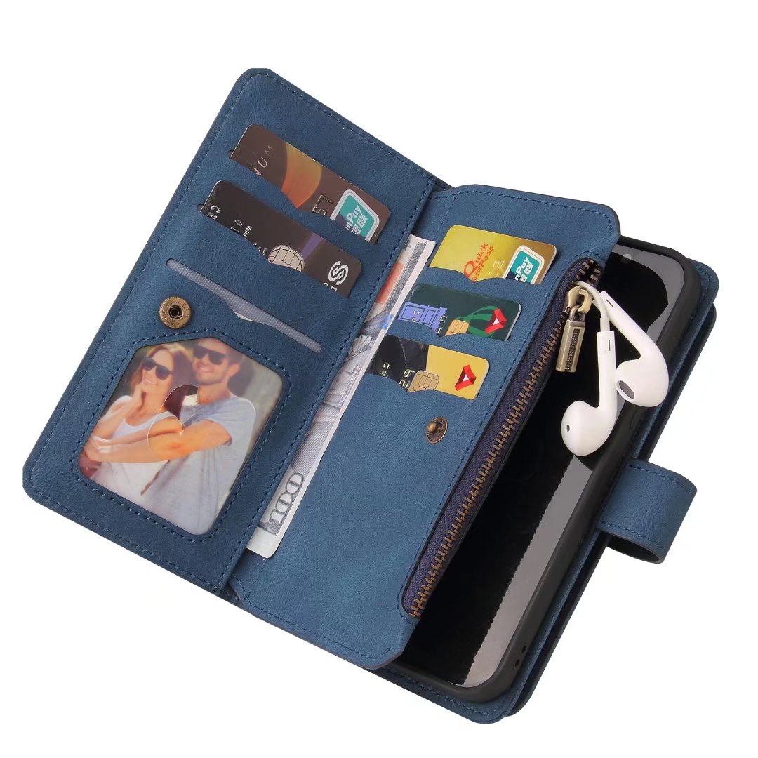 Samsung Galaxy S25 suede multifunction wallet case 15 cards & zipper pocket (w-018)