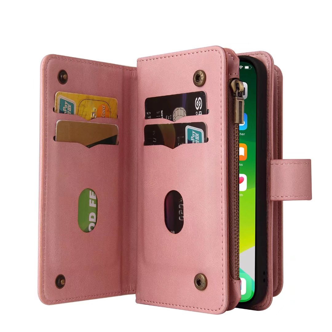 Samsung Galaxy S25 suede multifunction wallet case 15 cards & zipper pocket (w-018)