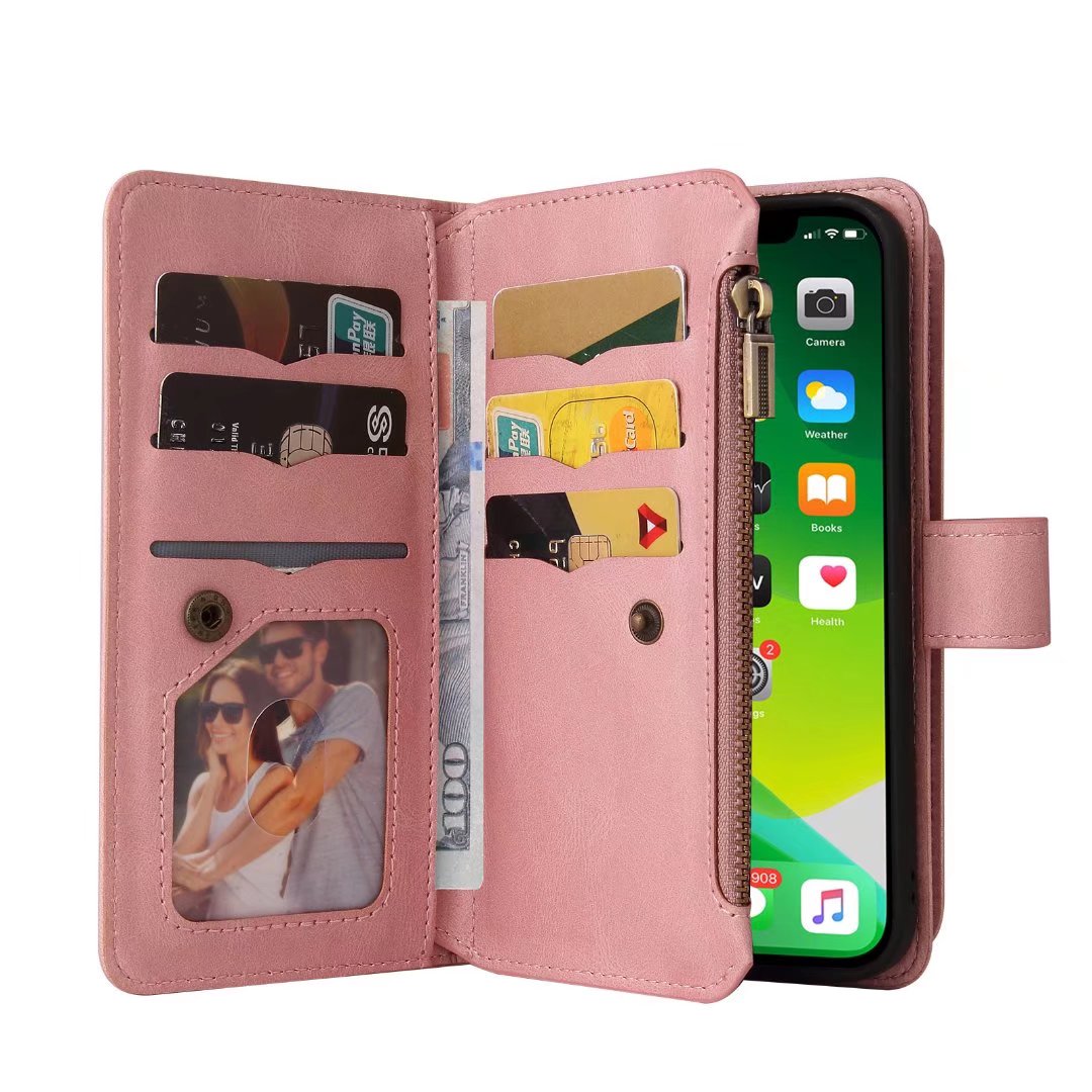 Samsung Galaxy S25 suede multifunction wallet case 15 cards & zipper pocket (w-018)
