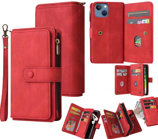 Google Pixel 10 suede multifunction wallet case 15 cards & zipper pocket (w-018)
