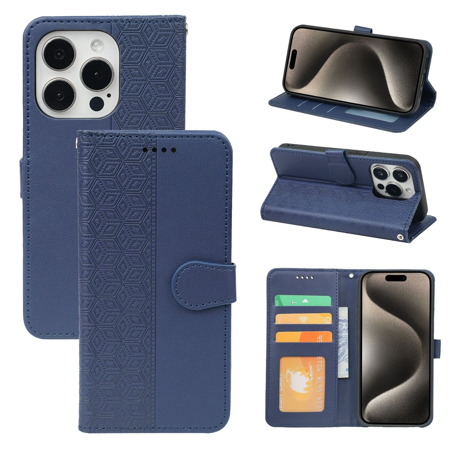 iphone 17 air PU leather flip case stitched, patterned, 3 card slot & front round shaped closure (w-R20P3C)