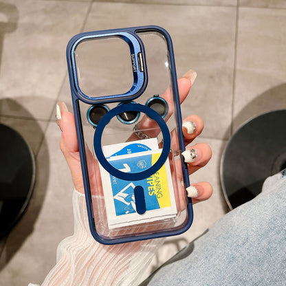 Iphone 13 pro magsafe lensguard clear case w colored bumper fold-out metallic camera frame & lens protector