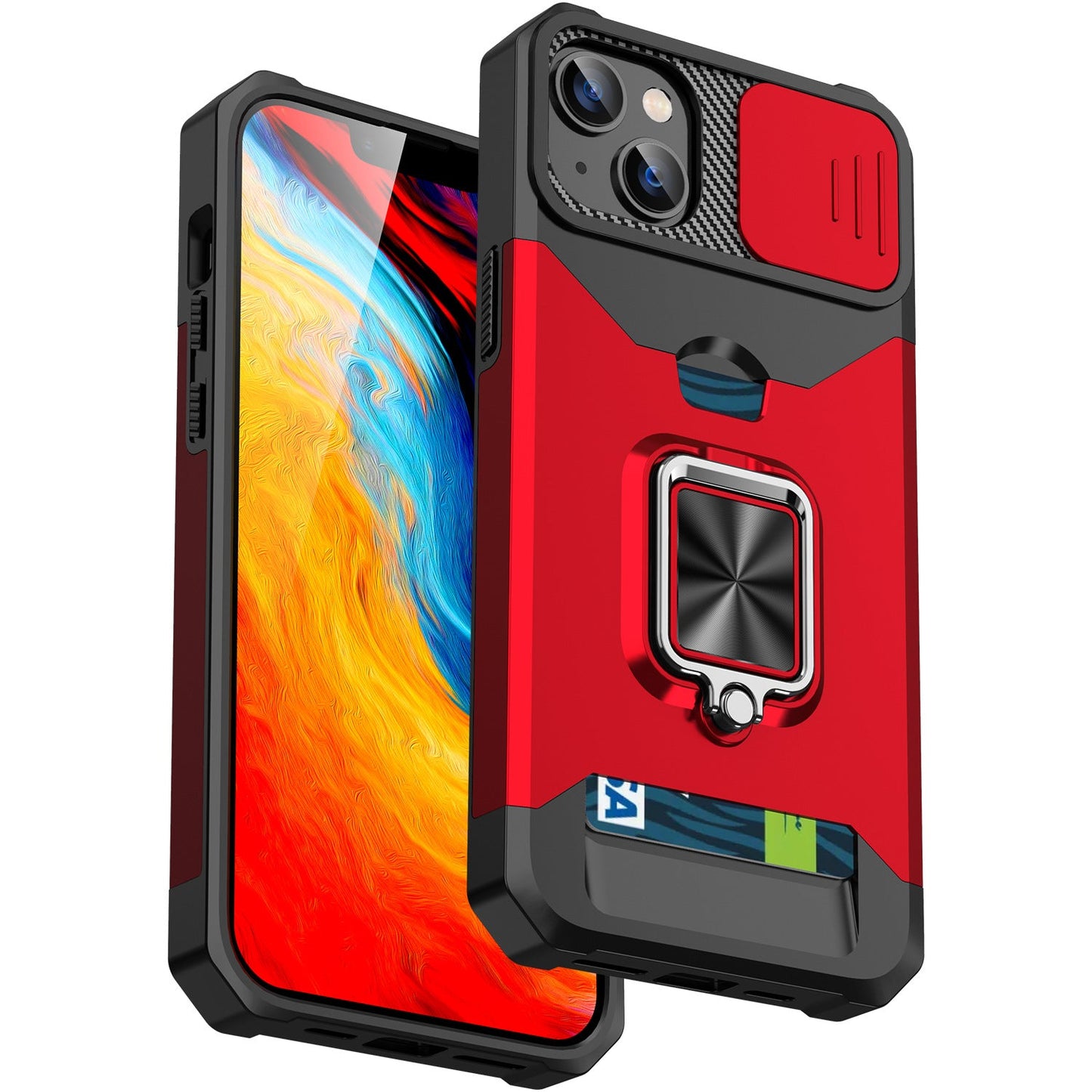 Samsung galaxy s25 fe dual layer case with card slot ring holder & camera shutter (B004)