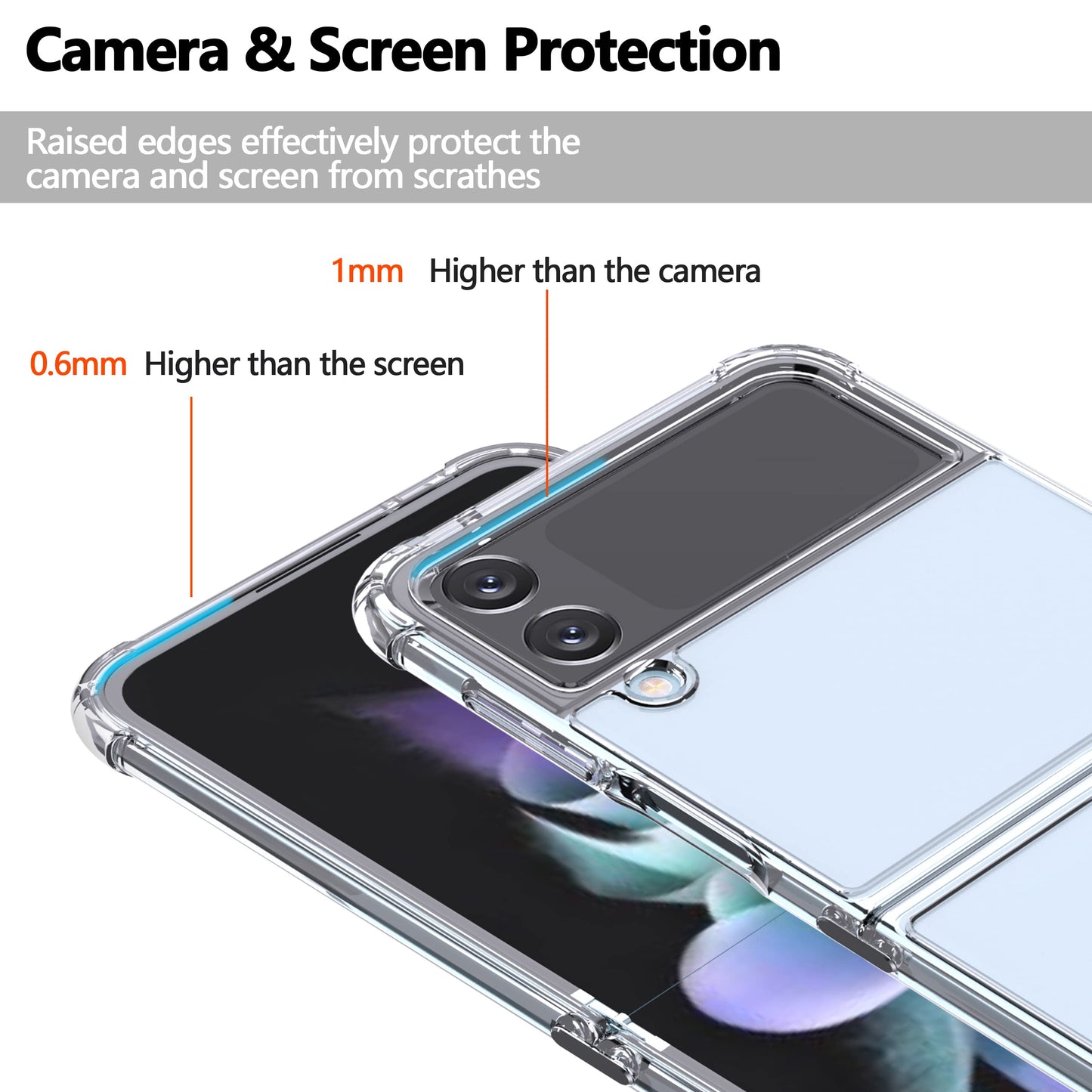 samsung galaxy z flip 4 hybrid clear shockproof case hard back+soft bumper lasting clarity