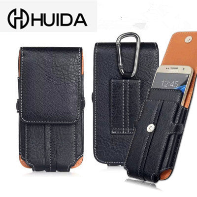 Multifunction PU Leather Phone Holster with Belt loop, Card Slots & Carabiner Hook black