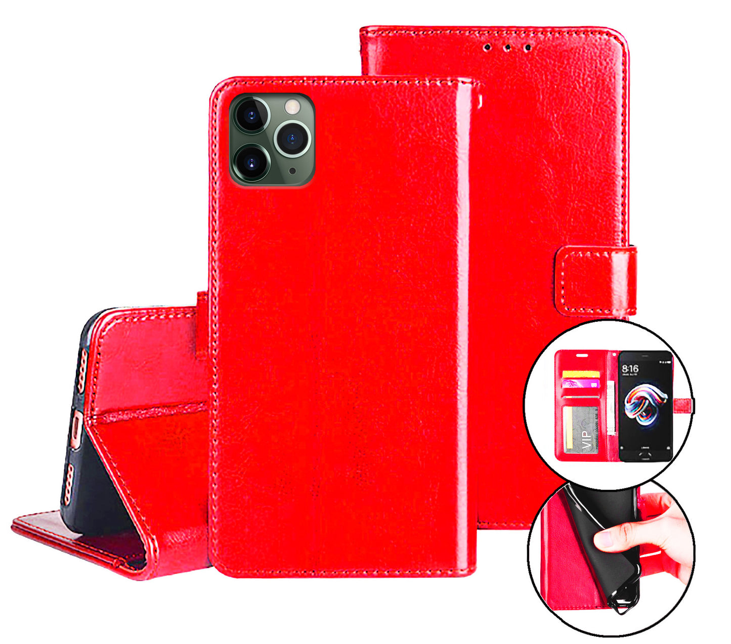 oppo a78 5g/a58 5g flip wallet case cow hide glossy finish with 3 card slots (w-003)