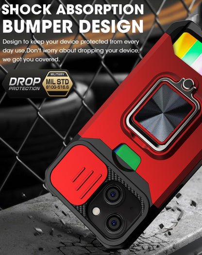 Iphone 14 pro max dual layer case with card slot ring holder & camera shutter (B004)