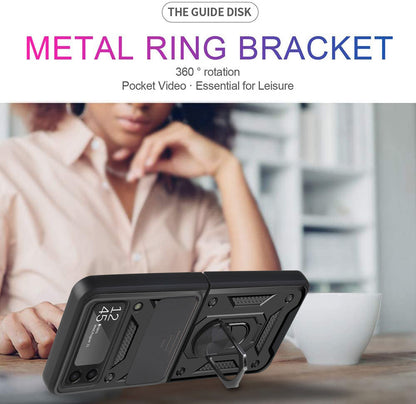 Samsung galaxy z flip 8 dual layer case with ring holder & camera shutter (B001)