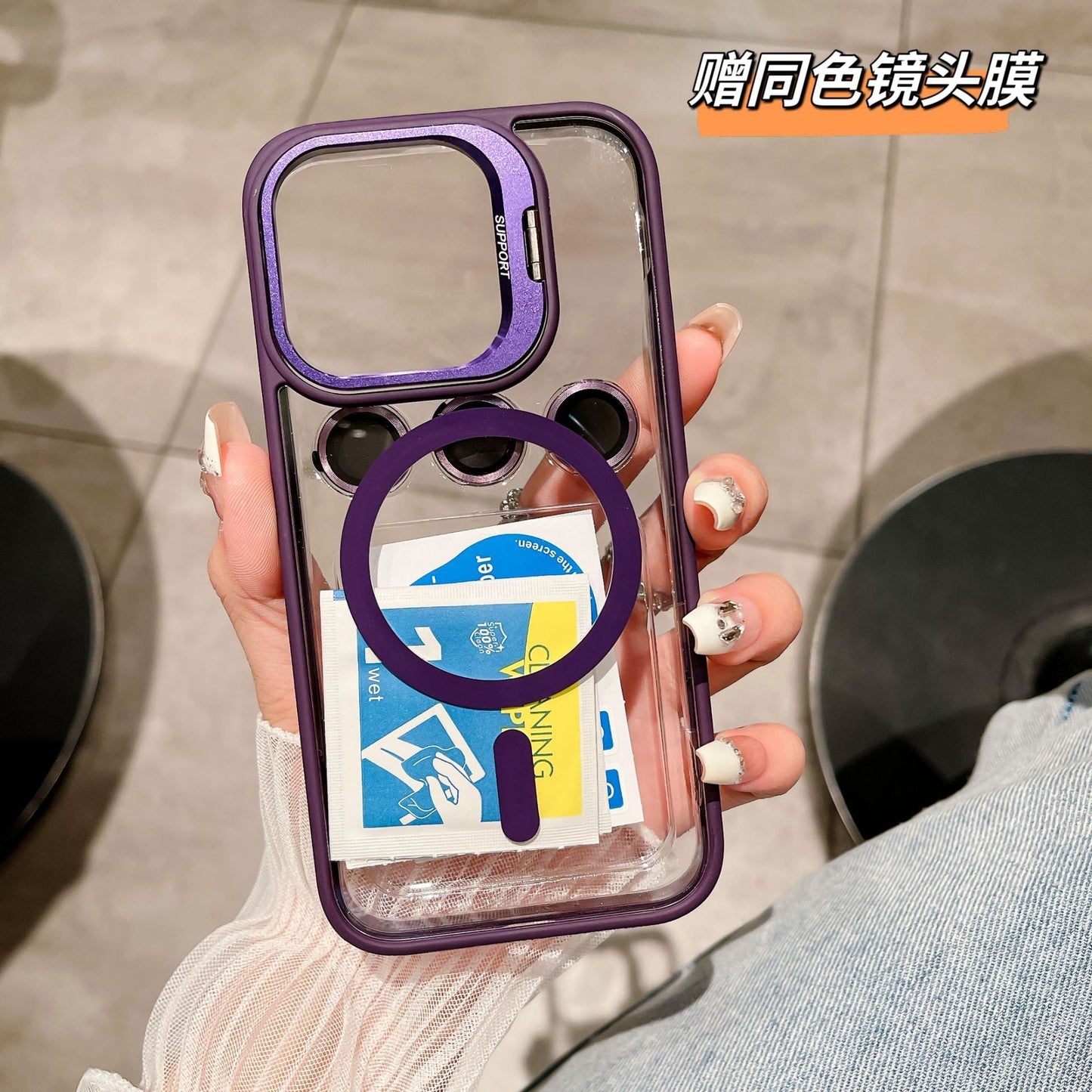 Iphone 11 magsafe lensguard clear case w colored bumper fold-out metallic camera frame & lens protector
