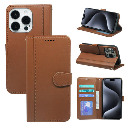 samsung galaxy s26 PU leather flip case stitched, 3 card slot & front round shaped closure (w-R203C)