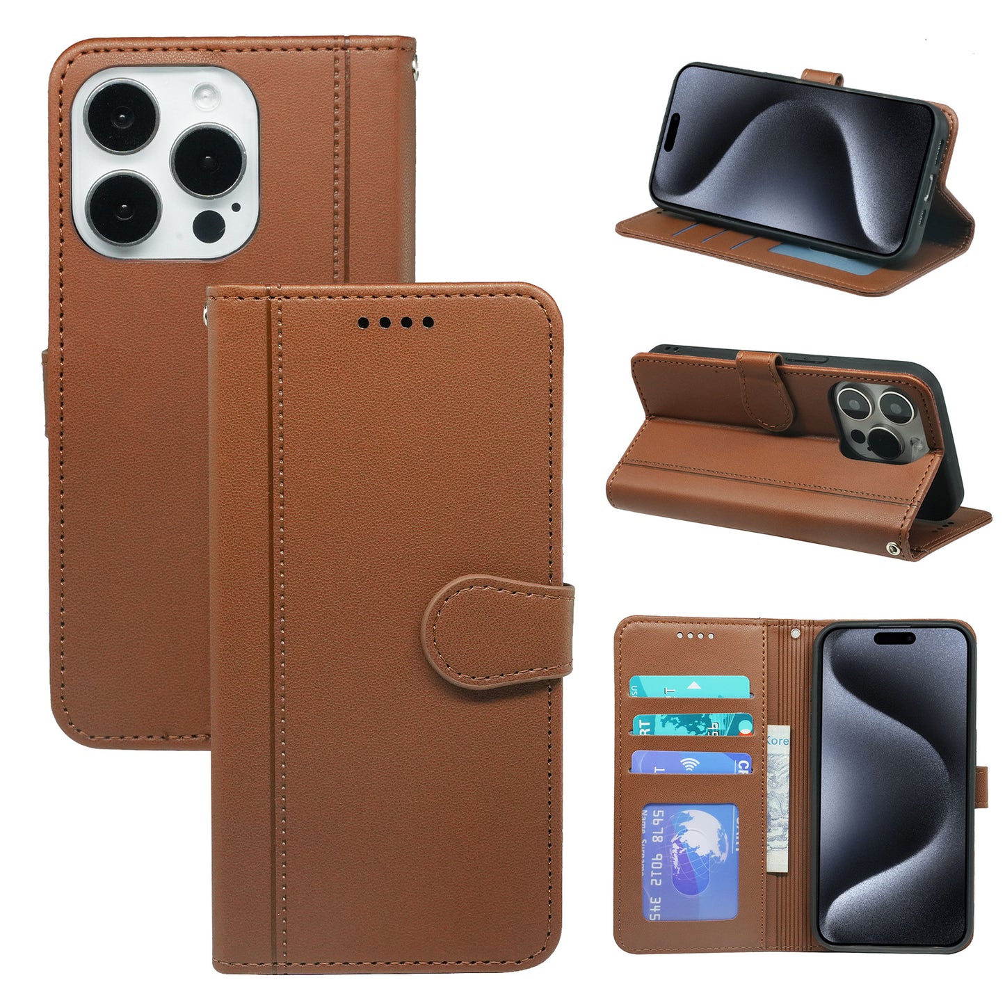 nokia g10 PU leather flip case stitched, 3 card slot & front round shaped closure (w-R203C)