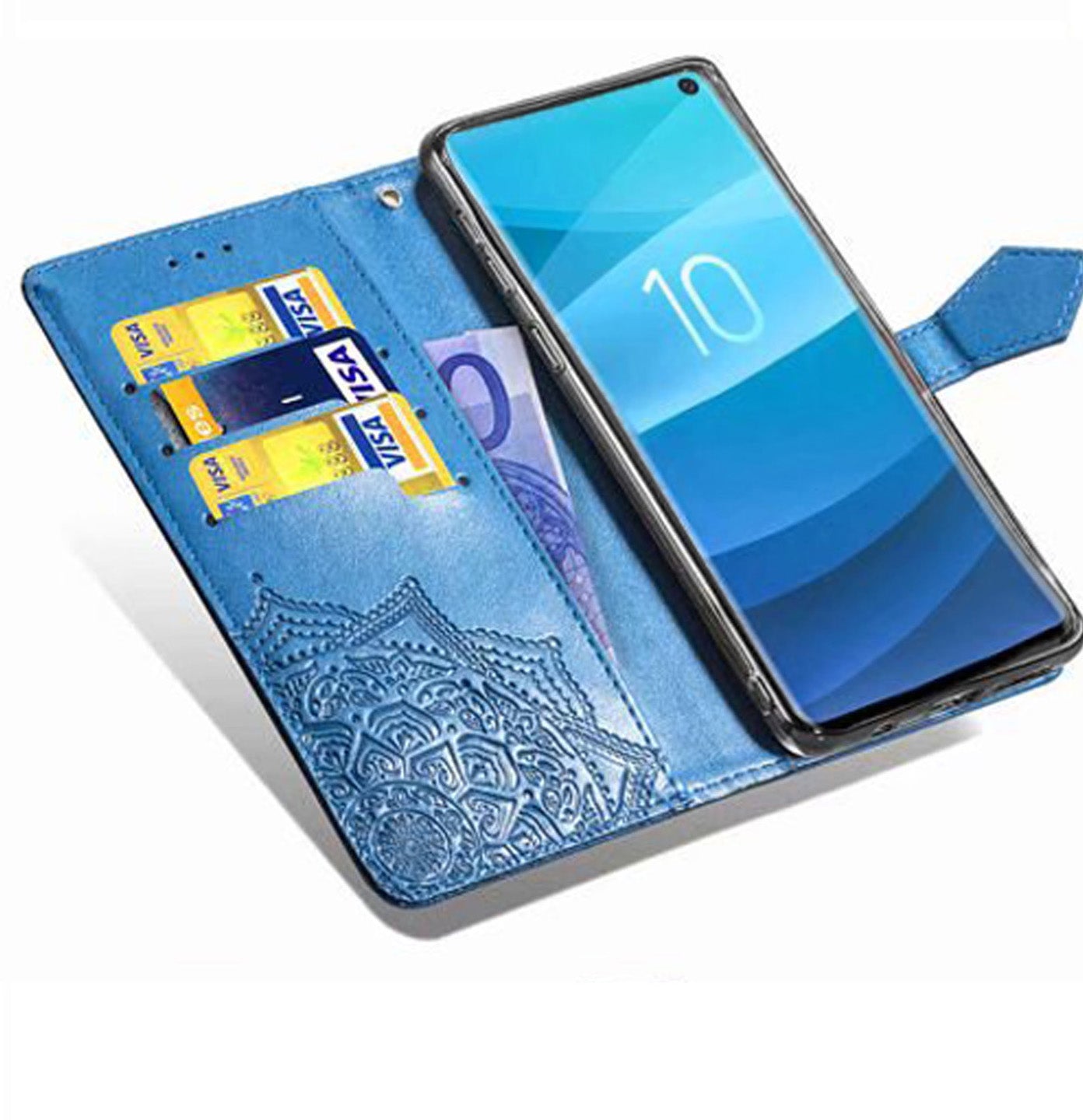 huawei y5 2019 flip wallet case embossed patterned finish 3 card slots (w-006)