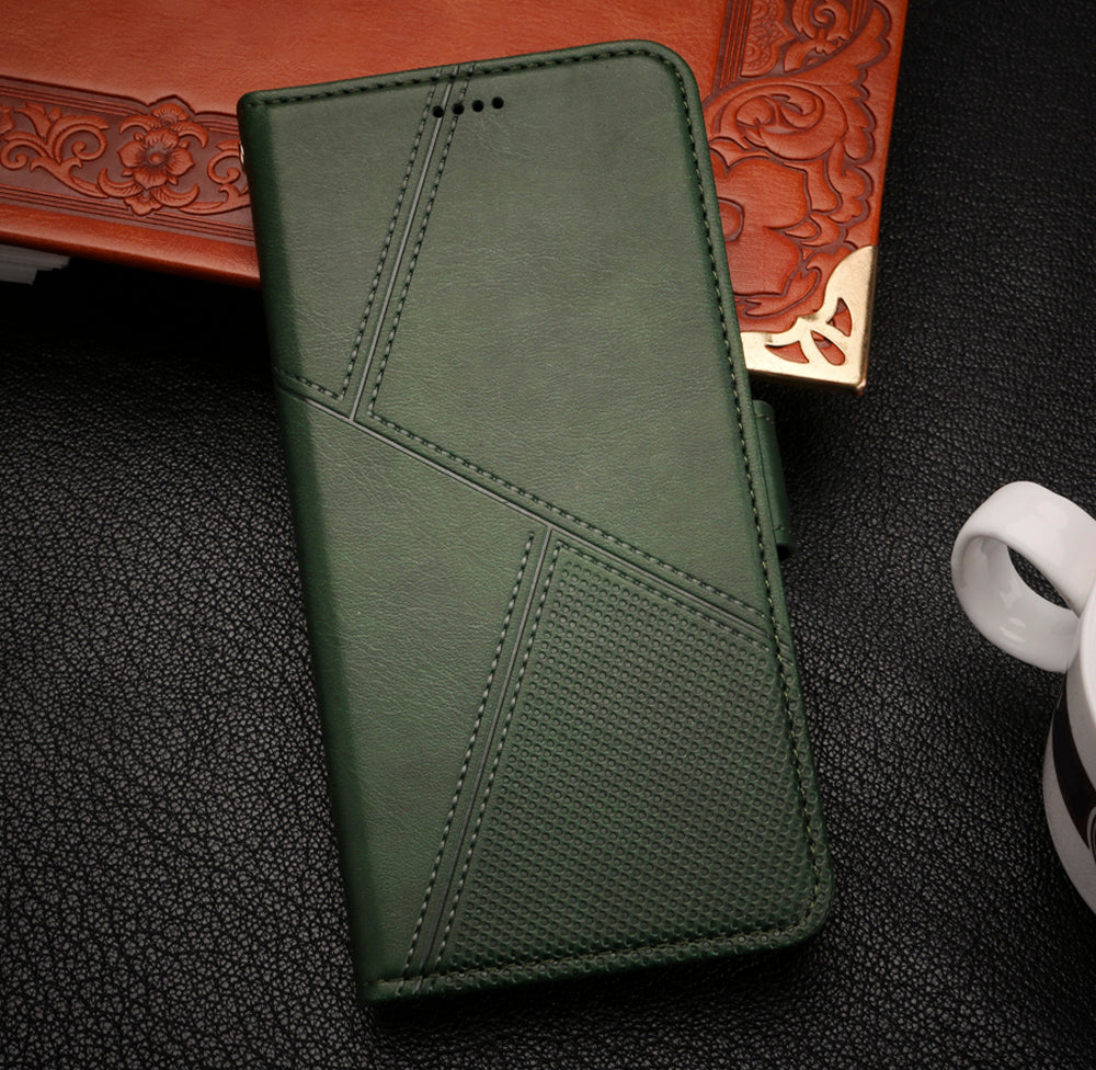 samsung galaxy xcover 7 pro flip wallet case cowhide finish dot pattern 3 card slot & back magnet closure (w-008)