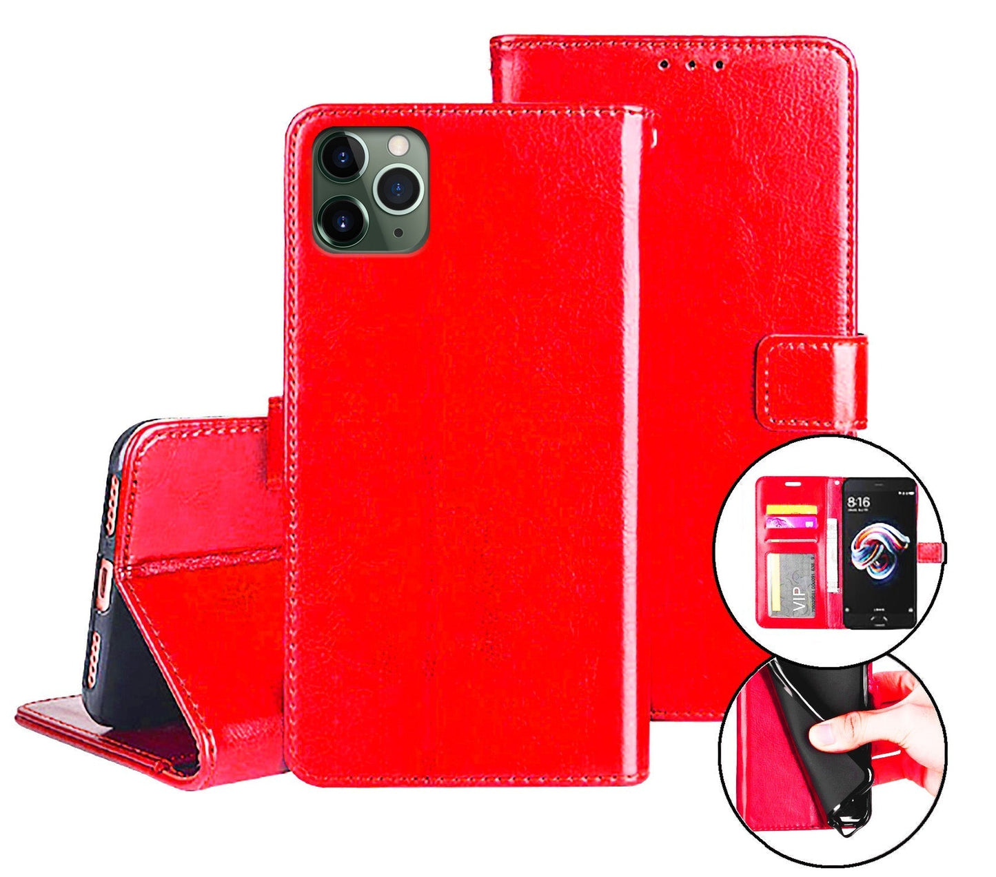 Moto edge 60 flip wallet case cow hide glossy finish with 3 card slots (w-003)