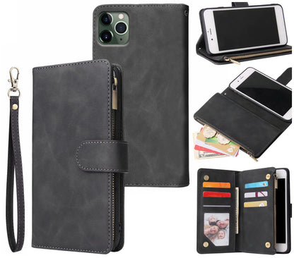 iphone 17 air multifunction wallet case suede finish 6 card slots & zipper pouch(w-010)